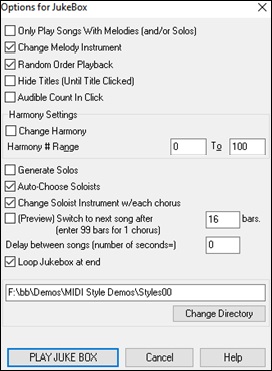 Options for Juke Box dialog